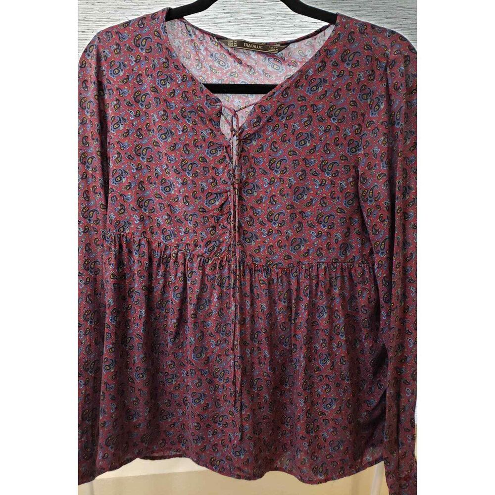 Womens Blouse Top Zara Trafaluc Paisley Print Size M Bohemian, Cottagecore,
